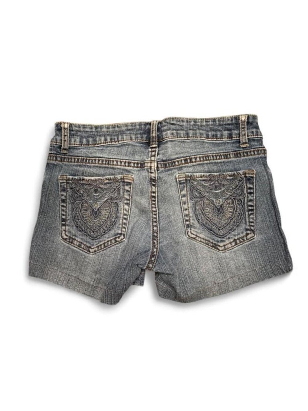 Y2K Seductions Embroidered Low Rise Booty Jean Shorts - Picture 1 of 4